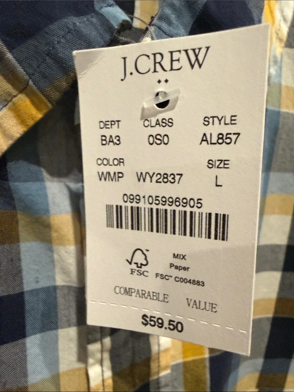 J. Crew Men's Plaid Button-Down Shirt in Navy, Yellow & White